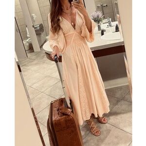 Free People Southwest Lace Maxi Dress Red Chimes Lace Embroidered Dress Tie Back